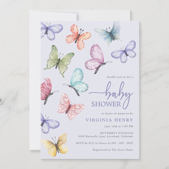 Lavender Butterfly Baby Shower Invitation (Front)