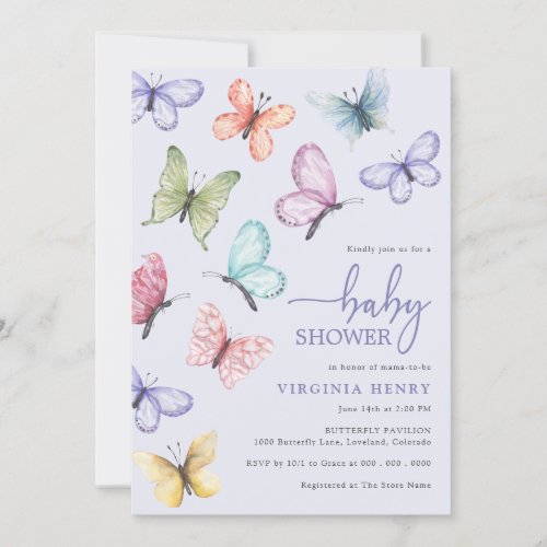 Lavender Butterfly Baby Shower Invitation