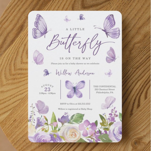 Lavender Butterfly Baby Shower Invitation