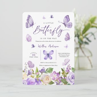 Lavender Butterfly Baby Shower Invitation | Zazzle