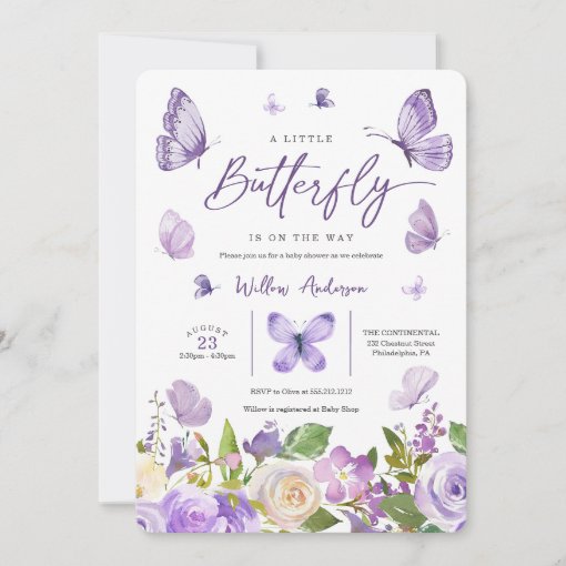 Lavender Butterfly Baby Shower Invitation | Zazzle