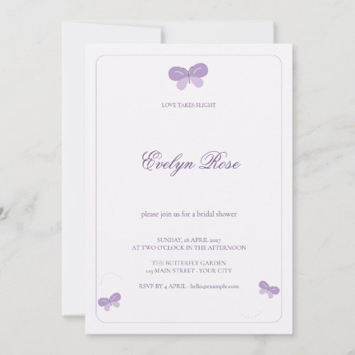 Lavender Butterfly Love Takes Flight Bridal Shower Invitation