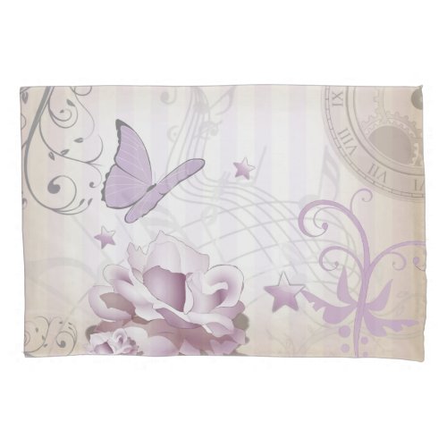 Lavender Butterfly Music Staffs  Clocks Vintage Pillow Case