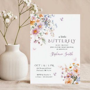 Lavender Butterfly on the Way Baby Shower Invitation
