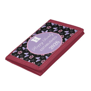 Lavender Butterfly & Pink Floral Seamless Pattern Trifold Wallet