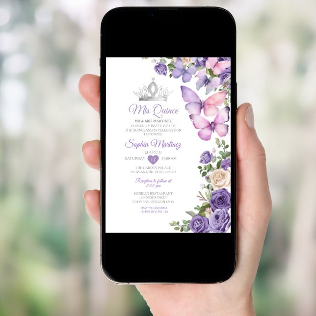 Lavender Butterfly Purple Quinceanera Birthday  Invitation (Front Digital)