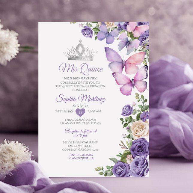 Lavender Butterfly Purple Quinceanera Birthday  Invitation (Creator Uploaded)