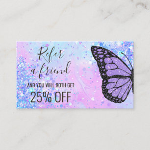 lavender butterfly refer a friend business card