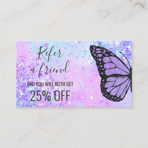 lavender butterfly refer a friend business card
