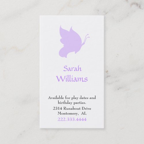 Lavender Butterfly Silhouette Play Date Card Business Card Template
