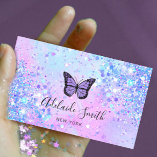lavender butterfly simulated chunky glitter business card