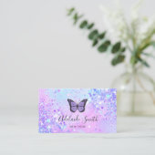 lavender butterfly simulated chunky glitter business card (Standing Front)