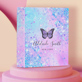 Lavender Butterfly Simulated Chunky Glitter  Mini Binder by indiamylove at Zazzle