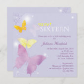 Lavender Butterfly Sweet 16 Birthday Party Invitation (Front/Back)