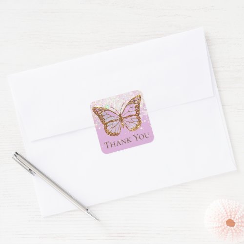 lavender butterfly thank you classic round sticker