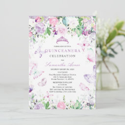 Lavender Butterfly Themed Quinceanera Invitation | Zazzle