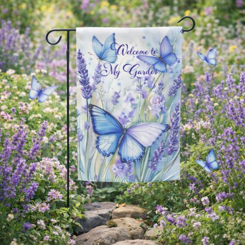 Lavender Butterfly Welcome Garden Flag