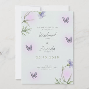 Lavender Butterfly Wildflower Wedding Invitation