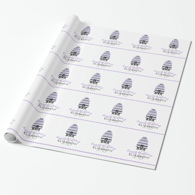 Lavender Cake-Personalized 16th Birthday Wrapping Paper (Unrolled)