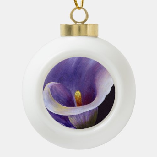 Lavender Calla Lily Ceramic Ball Christmas Ornament