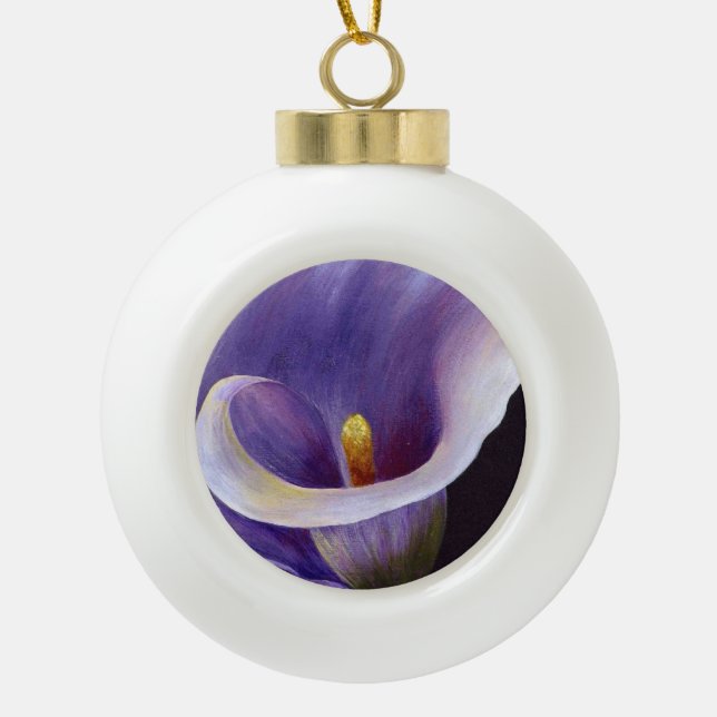 Lavender Calla Lily Ceramic Ball Christmas Ornament (Front)