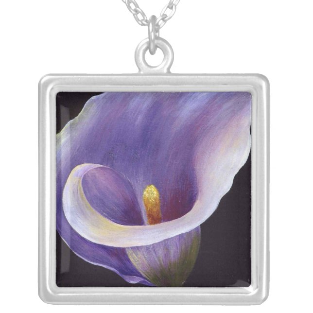 Lavender Calla Lily Silver Plated Necklace (Front)