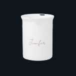 Lavender Calligraphy Elegant Plain Simple Name Beverage Pitcher<br><div class="desc">Looking for a beautiful calligraphy with an aesthetic handwriting? This simple,  eye-catching design is for you. This product immediately impresses those who see it. The fine and tasteful design will immediately reflect the quality of your relationship and family.</div>