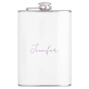Lavender Calligraphy Elegant Plain Simple Name Flask