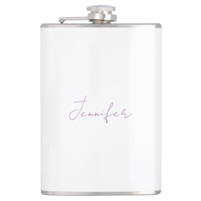 Lavender Calligraphy Elegant Plain Simple Name Flask (Front)