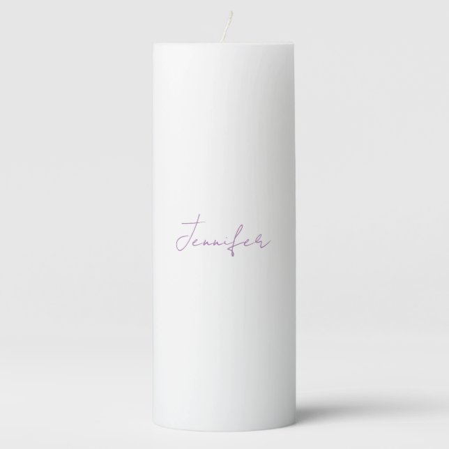Lavender Calligraphy Elegant Plain Simple Name Pillar Candle (Front)
