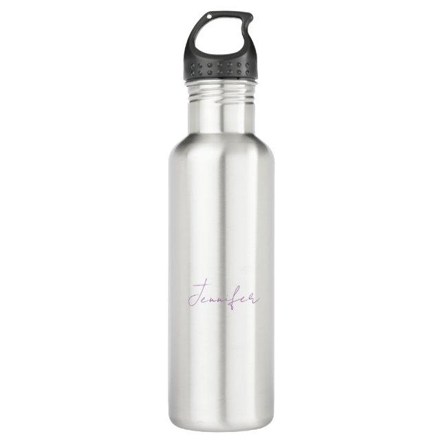 Lavender Calligraphy Elegant Plain Simple Name Stainless Steel Water Bottle (Front)