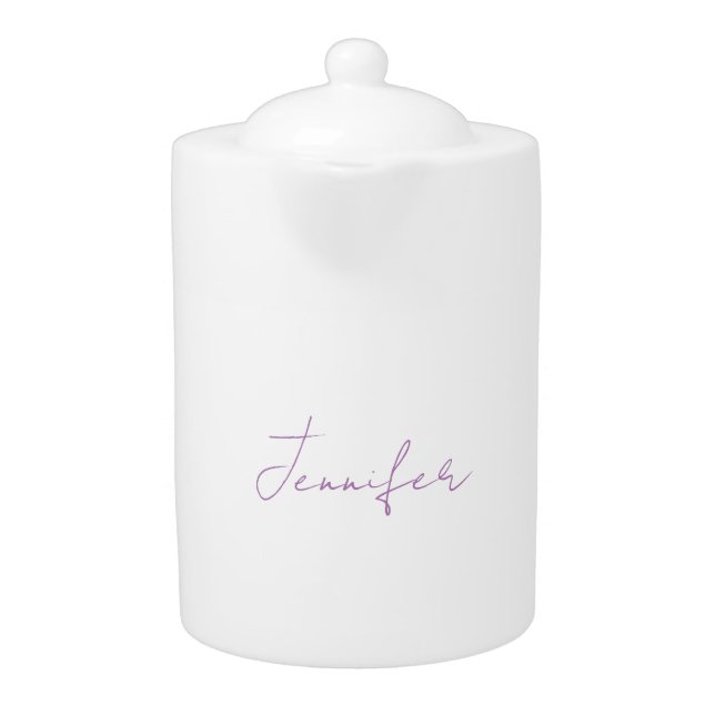 Lavender Calligraphy Elegant Plain Simple Name Teapot (Front)