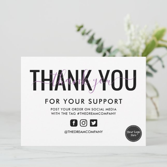 Lavender Calligraphy Thank You Media Insert Invitation (Standing Front)