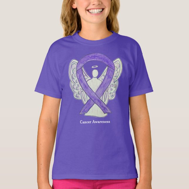 Lavender Cancer Awareness Ribbon Angel Art Shirt (Front)