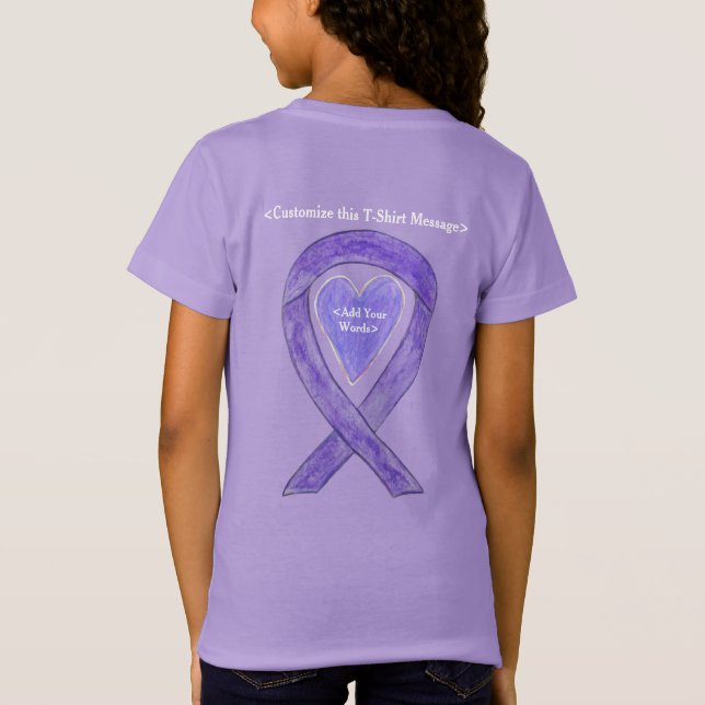 Lavender Cancer Awareness Ribbon Heart Art Shirt (Back)