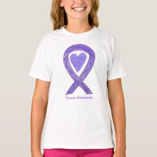 Lavender Cancer Awareness Ribbon Heart Art Shirts
