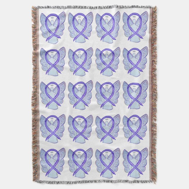 Lavender Cancer Awareness Ribbon Throw Blankets (Front Vertical)