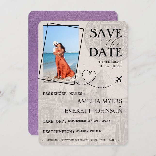 Lavender Cancun Passport Save The Date (Front/Back)