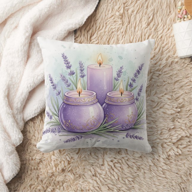 Lavender Candle - Spa Room Decor Throw Pillow (Blanket)