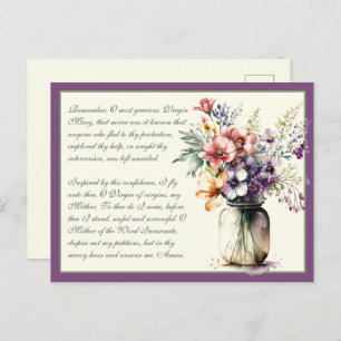 Lavender Catholic Memorare Prayer to Virgin Mary Postcard