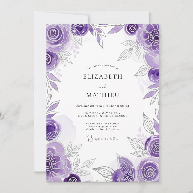 Lavender Celestial Spring Wedding Invitation (Front)