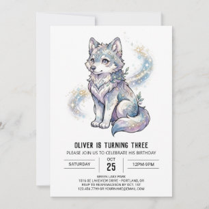 Lavender Celestial Wolf Birthday Invitation