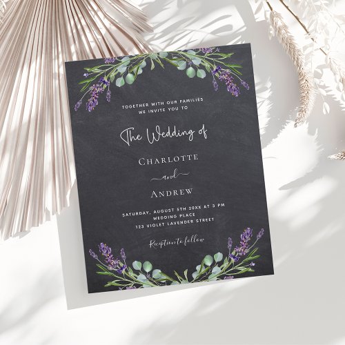 Lavender chalkboard budget wedding invitation