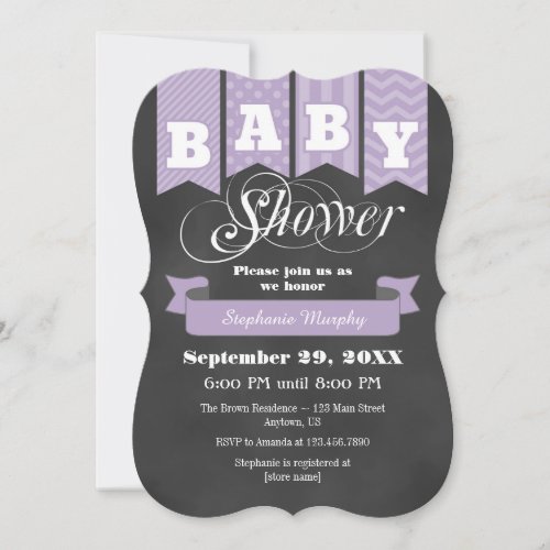 Lavender Chalkboard Flag Baby Shower Invite