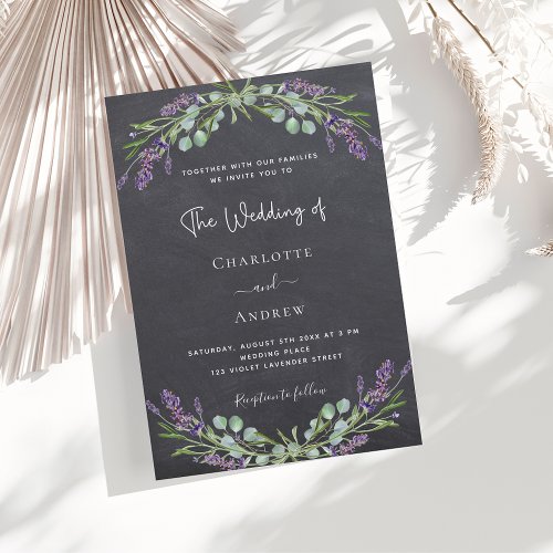 Lavender chalkboard gray greenery luxury wedding  invitation