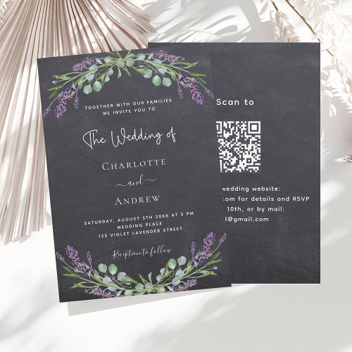 Lavender chalkboard gray QR code RSVP wedding  Invitation
