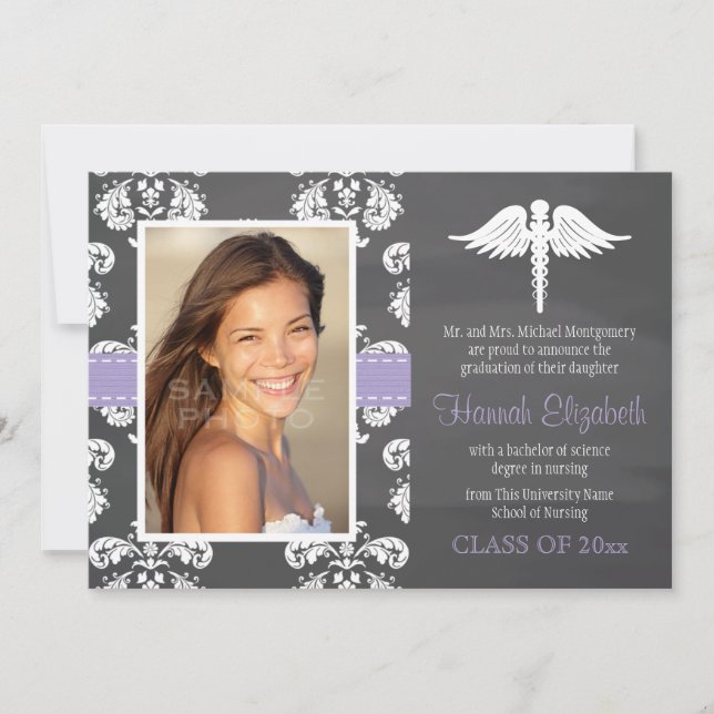 Lavender Chalkboard Nursing School Graduation Invitation (Front)