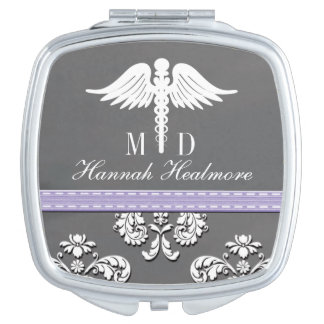Lavender Chalkboard Physician Doctor MD Caduceus Compact Mirror