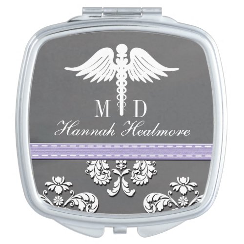 Lavender Chalkboard Physician Doctor MD Caduceus Compact Mirror