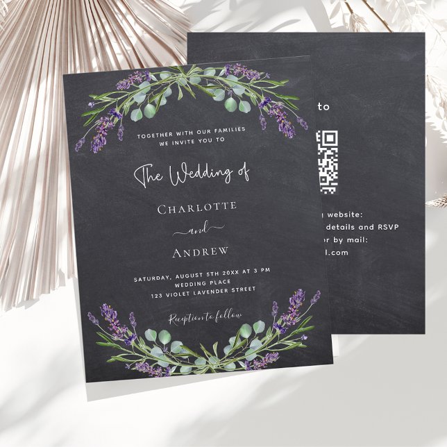 Lavender chalkboard QR budget wedding invitation (Creator Uploaded)